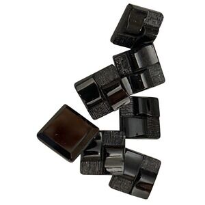 7 Vintage Black Glass Square Buttons Geometric Textured Shank Back 0.5 Inch